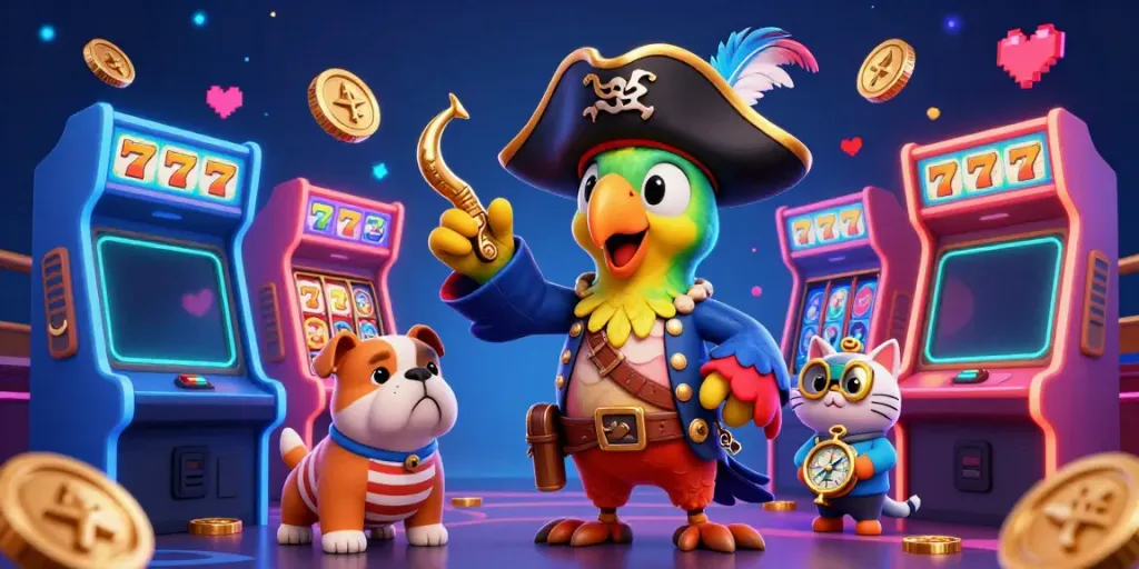 Experience the thrill with link gacor at a vibrant casino featuring colorful slot machines and playful characters.