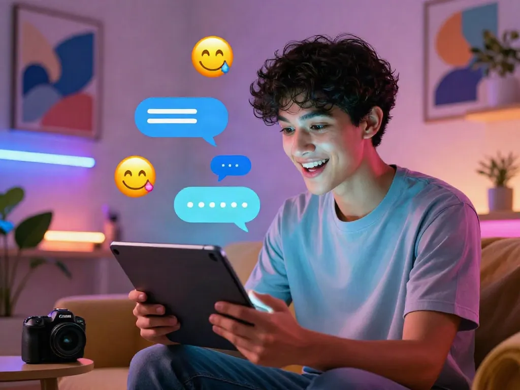 Engaging spicy ai chat interaction in a cozy, modern setting.